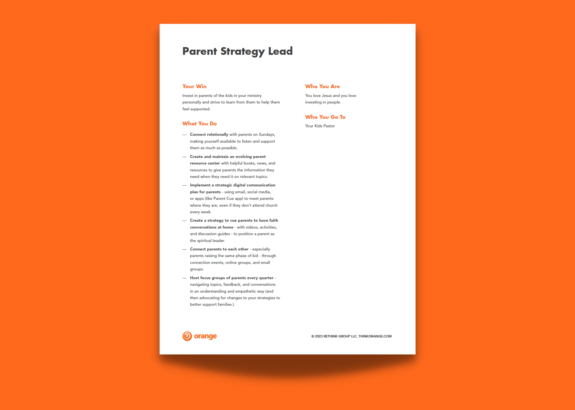 Parent Strategy Lead Job Description Orange Leaders